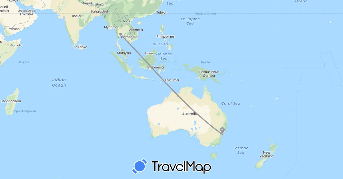 TravelMap itinerary: driving, plane in Australia, France (Europe, Oceania)